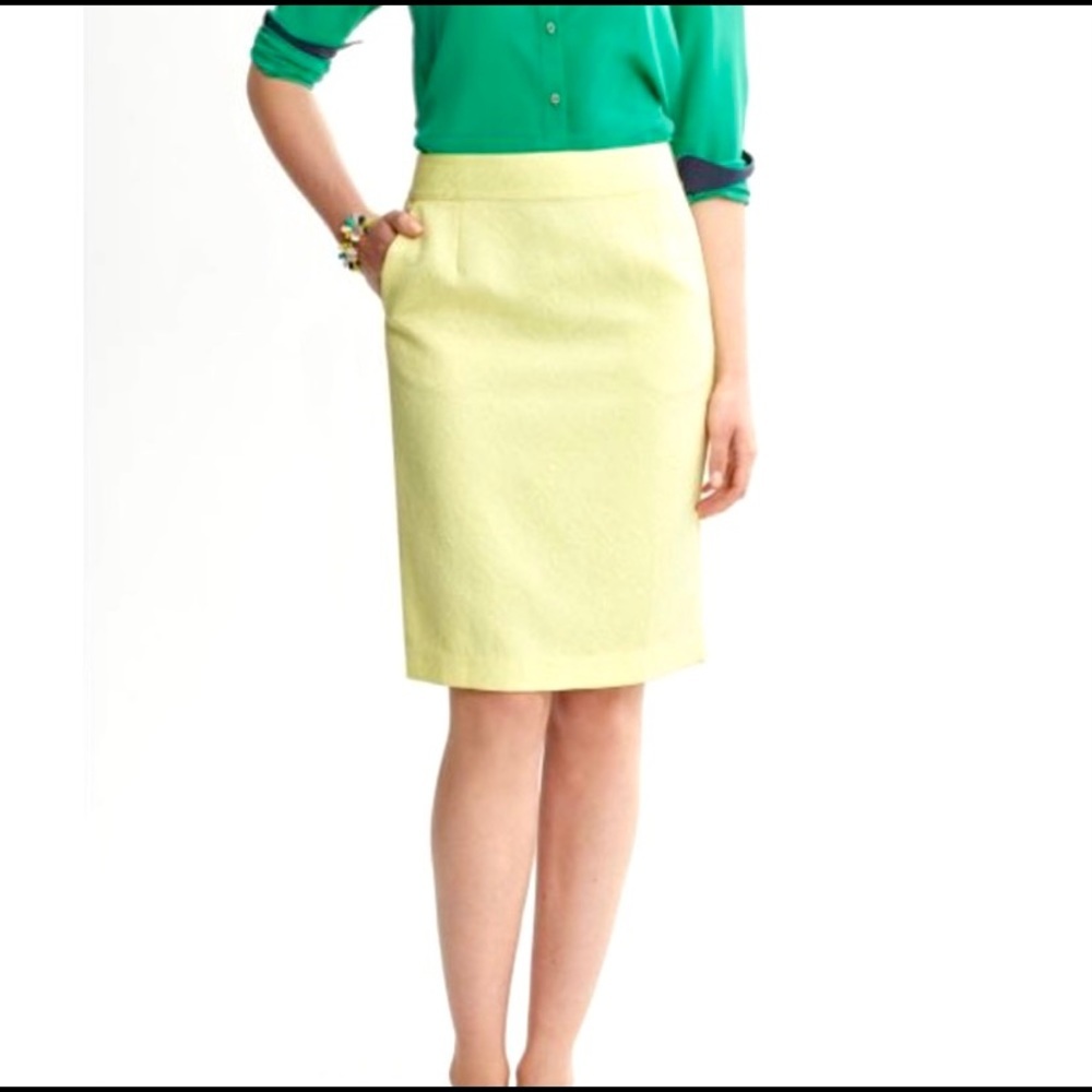 Banana‎ Republic Jacquard Lemon Yellow Pencil Skirt